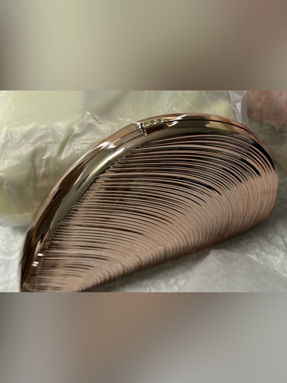 Rose Gold Metallic Textured Shell Clutch